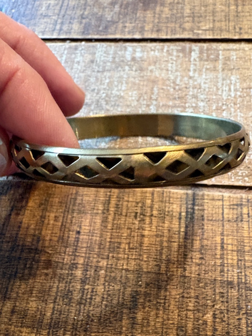 Vintage 1970s Cutout Lattice Brass Bangle Bracelet